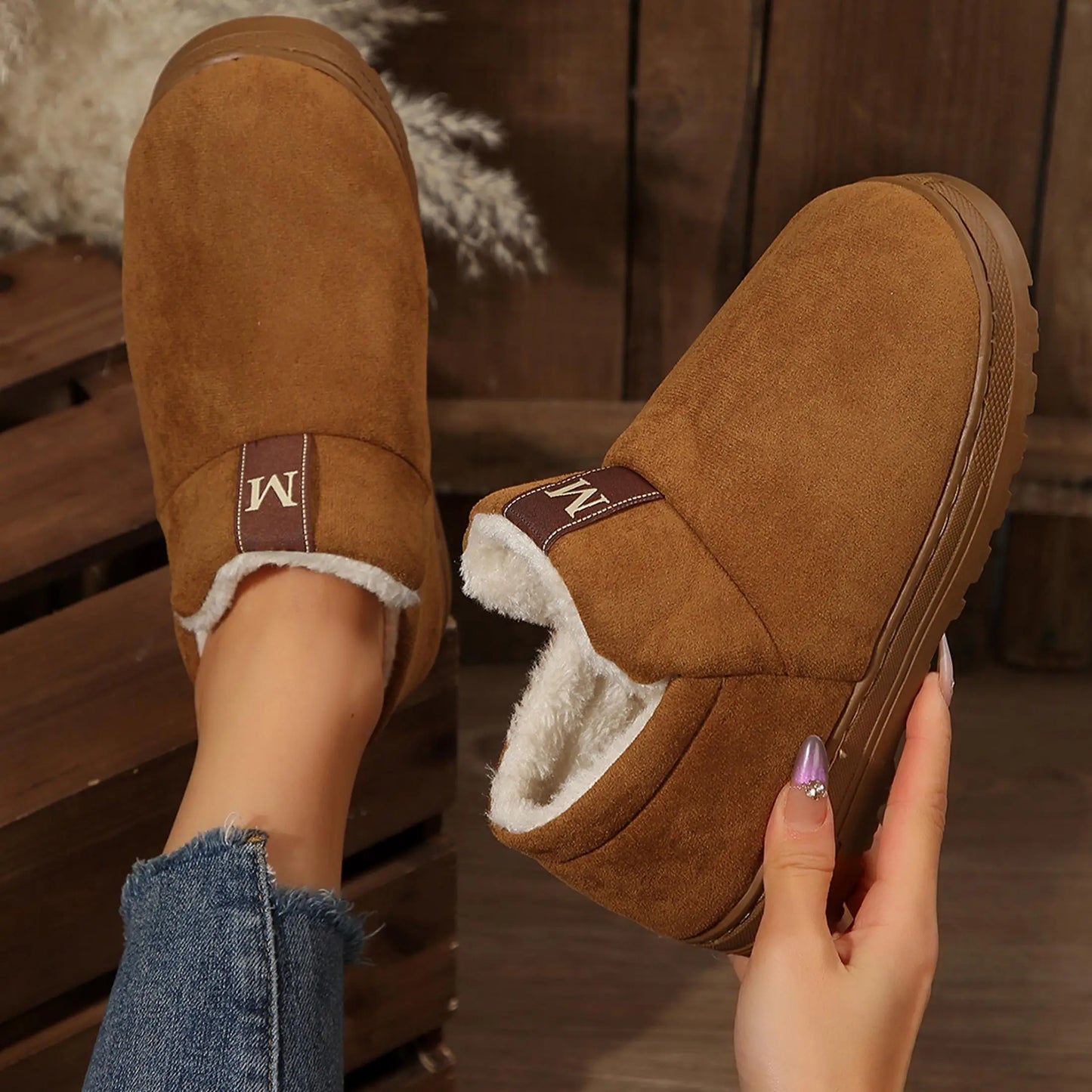 Women's Fleece-Lined Winter Slippers Lightweight Non-Slip Indoor Outdoor Shoes Winter Warm Mini Snow Boots