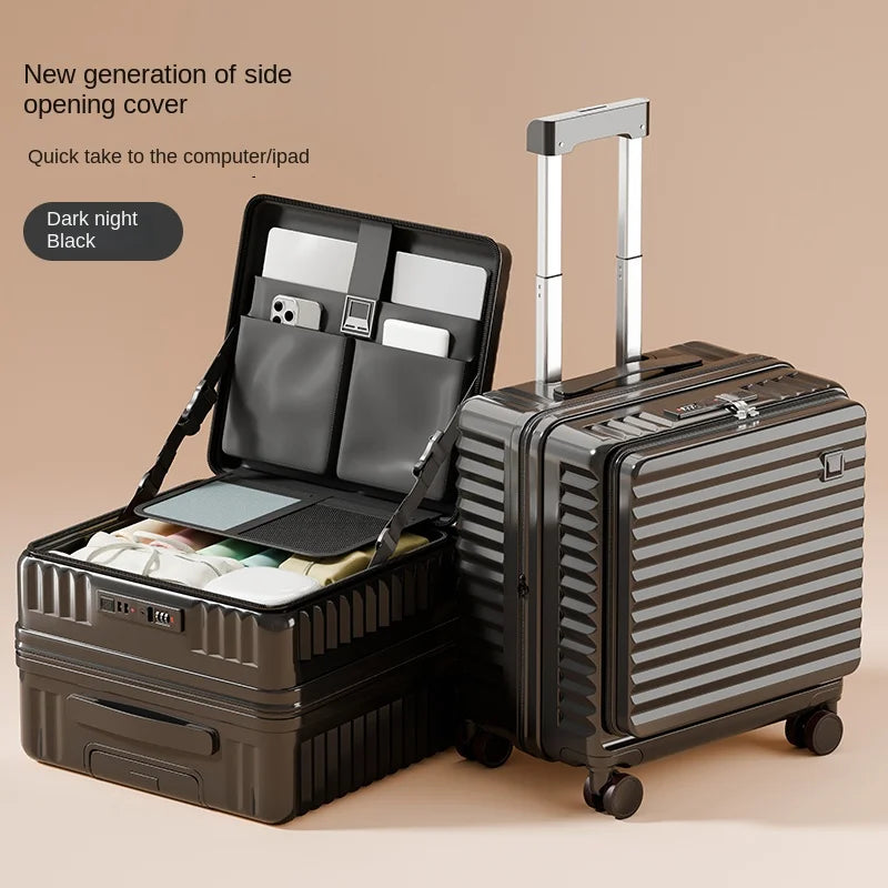 Front Opening 18/20 inch Suitcase Cabin Luggage Small 16 inch Short Trip Bag Ultra-light Aluminium Frame Luggage Large Capacity