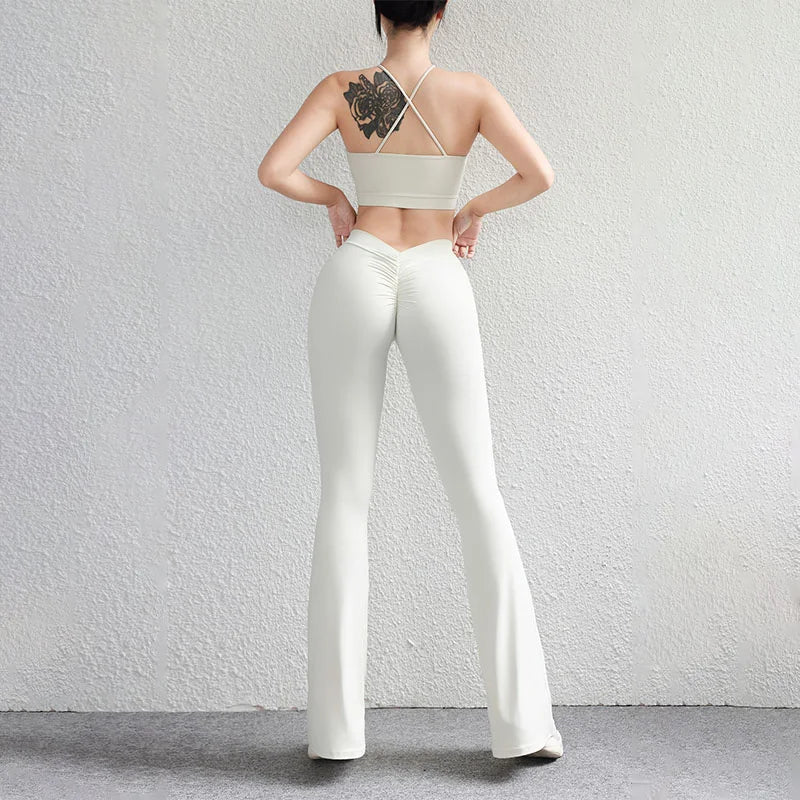 TRY TO BN Flare Leggings Gym Women Yoga Pants Back Waist V Scrunch Leggings Push Up Butt Lifting Fitness Sports Workout Clothes