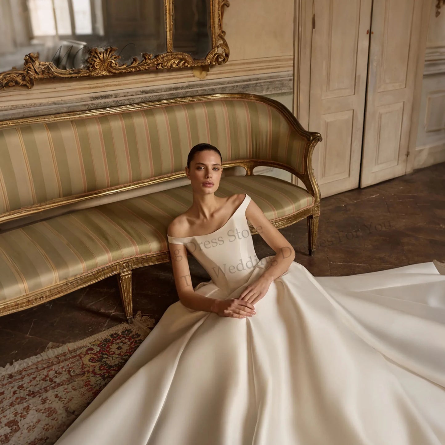 Minimalist Off Shoulder Satin Wedding Dress A Line Zipper Back Elegant Church Bridal Gowns For Women vestidos novias Customized