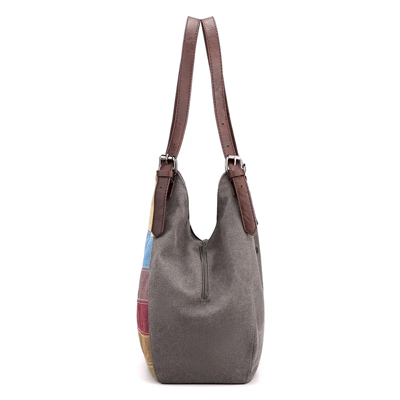 Canvas patchwork Female Top-Handle Bag Women Shoulder Bag Vintage Ladies Commuting Handbags