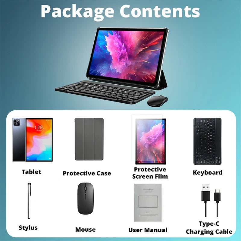 2026 Model Tablet | Brand New Android 15 | 10.1'' Display | 6GB  RAM+128GB ROM | 5+8MP Dual Cameras | 6000mAh | Keyboard Bundle