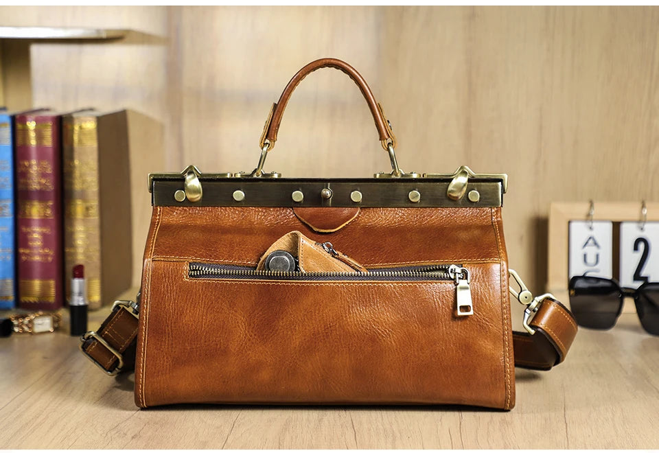 CONTACT'S Genuine Leather Top Handle Bags for Women Sling Shoulder Bags Tote Bag Handbags Metal Frame Female Bags Office Ladies