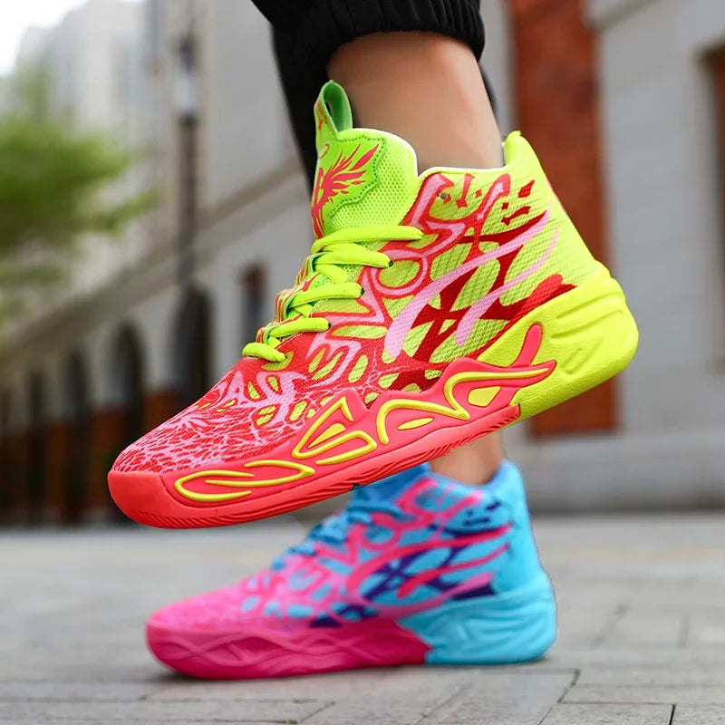 Mens Basketball Shoes Non-Slip Breathable Outdoor Sneakers Fashion Graffiti Sports Training Shoes for Running Walking
