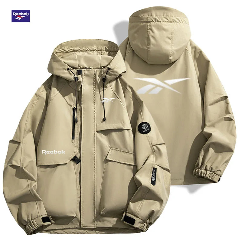 Reebok Logo 2026 Men's Windproof and Waterproof Jacket, Spring-Autumn Casual Style, Multi-Pocket Design, Youthful Style, Loose F