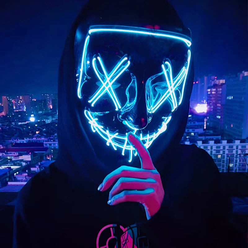 Wireless Halloween Neon LED Purge Mask Masque Masquerade Party Masks Light Grow in the Dark Horror Mask Glowing Masker