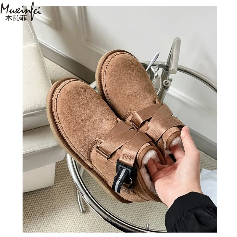 2026 Winter New Style Wang Yibo Same Top Leather Outdoor Warm Men's Boots Fashion Versatile Short Tube Men's Snow Boots
