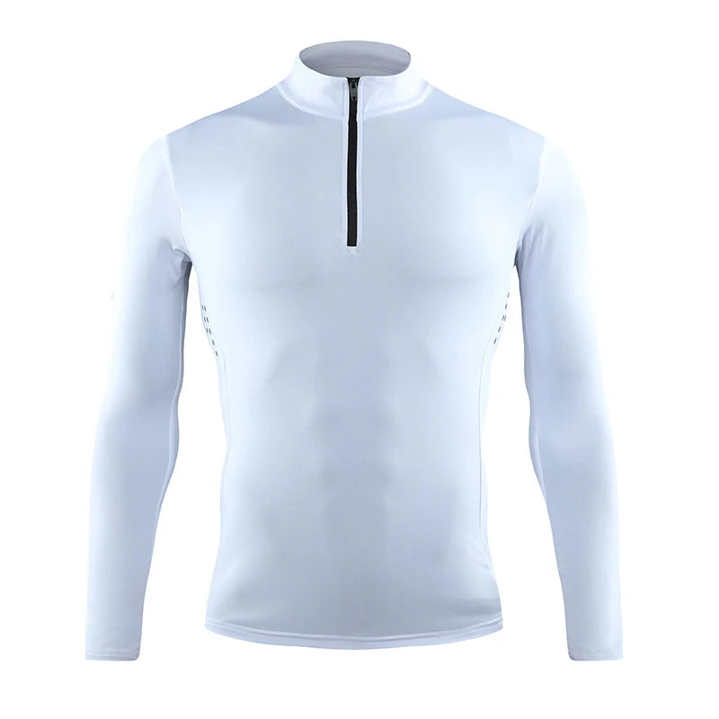 Quick Dry breathable Running Shirt Men Bodybuilding Sport T-shirt Long Sleeve zipper stand collar Gym Fitness T shirt