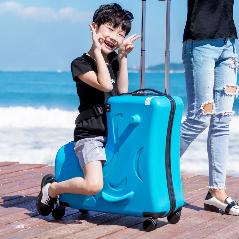 Cute Pony Cartoon Suitcase for Children Can Sit and Ride Carry on Kids Luggage Baby Trolley Case Boarding Cabin 20 Inch