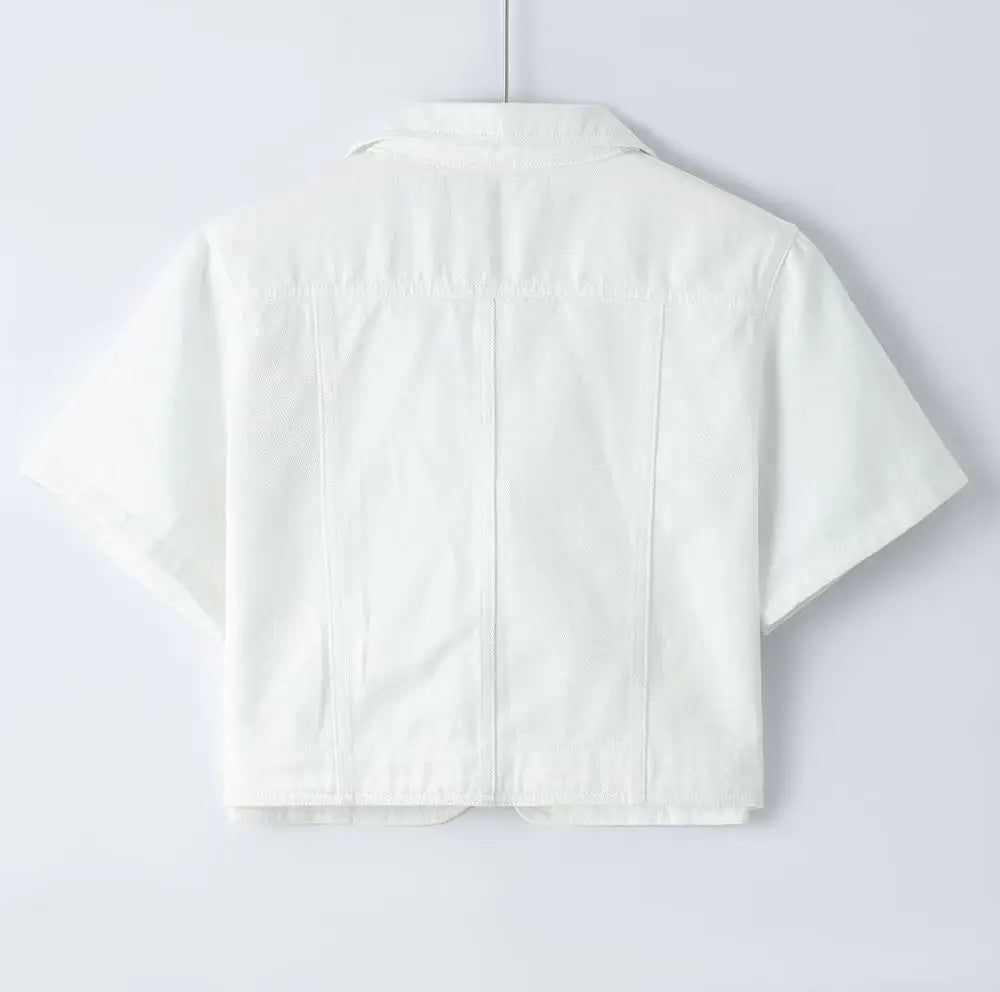Summer New White Casual Short-sleeved Denim Jacket 2026 Women Short Blouse Shawl Waistcoat Female Jaqueta Jeans Feminina