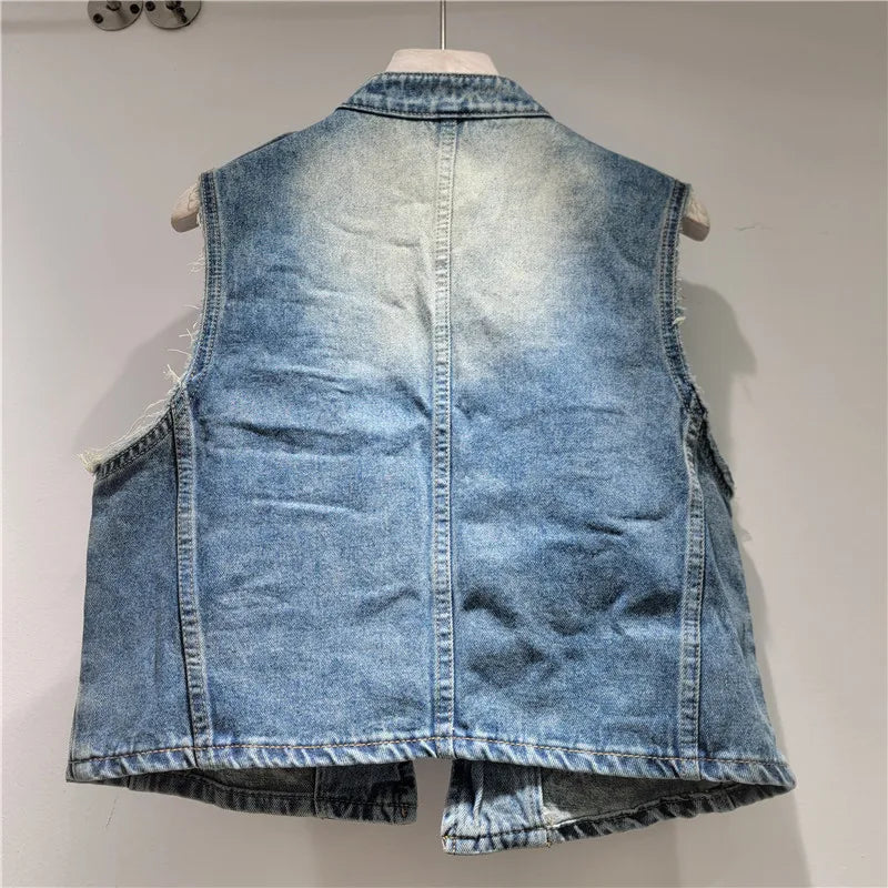 Women Jackets Sleeveless Denim Coat Solid Cardigan Buttons Casual Stand Collar Jacket Streetwear Lady Vintage Coats Summer 2026