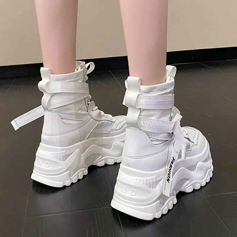 Fashion Platform Ankle Boots for Women Chunky Thick Sole Lace Up Motorcycle Boots Ladies Light Cozy Non-slip Shoe Botas De Mujer