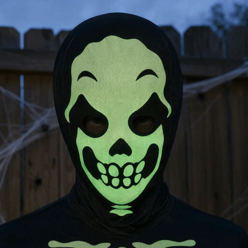 Glow-in-dark Skeleton Skull Costume Luminous Printed Skeleton Ghost Jumpsuit Full Body One-piece Suit Halloween Cosplay Outfits
