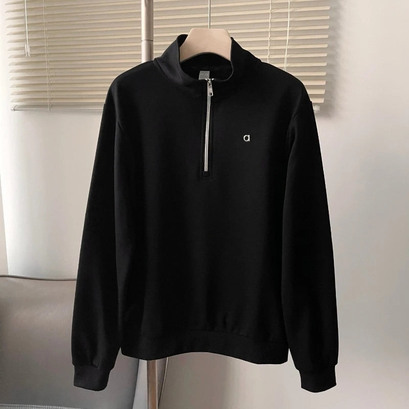 Korean Cotton Loose Fit Sports Pullover Fashion Stand Collar Half-zip Sweatshirt Classic Versatile Autumn Long Sleeves Hoodies