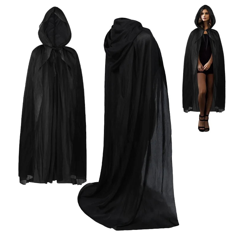 1PC Black Hooded Cloak Set Multiple Styles Halloween Cosplay Cape For Adults & Kids   Halloween Party Supplies