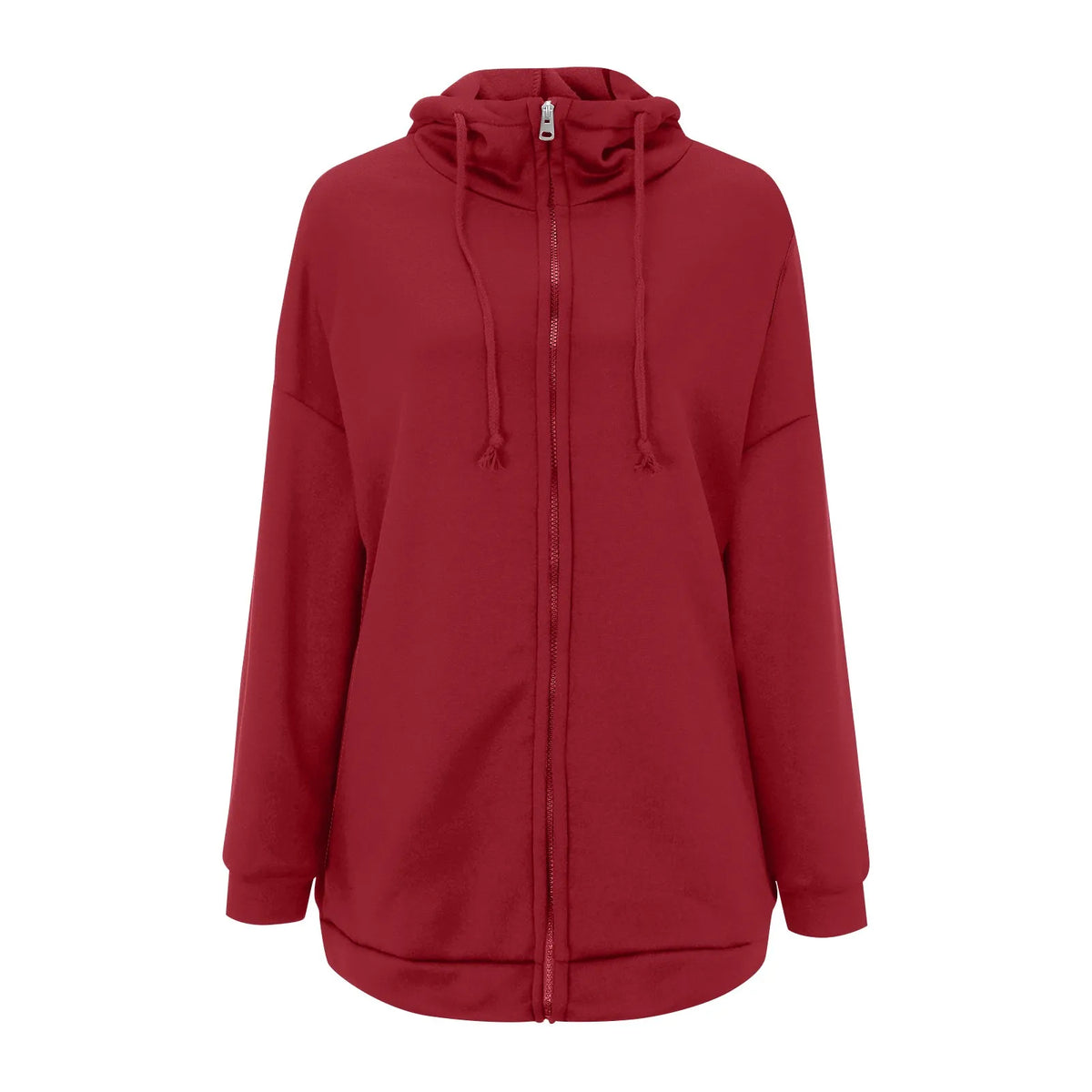 Plus Size Long Hoodies Tunic Fashion Long Sweatshirts Solid Color Fleece Knitted Zip Up Jackets With Pockets For Women