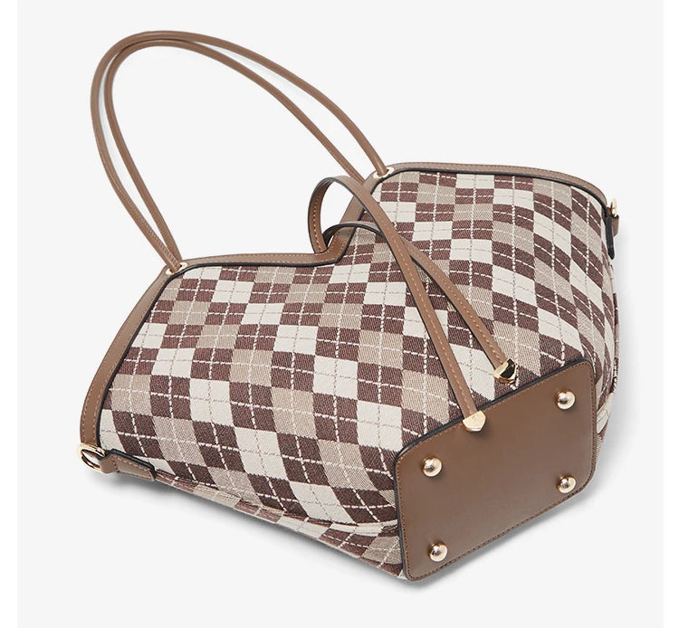 FOXER Brand Chic Women's Shoulder Bag 2026 New Spring Summer Luxury Design Female Handbag Purse Fashion Large Plaid Tote Bag