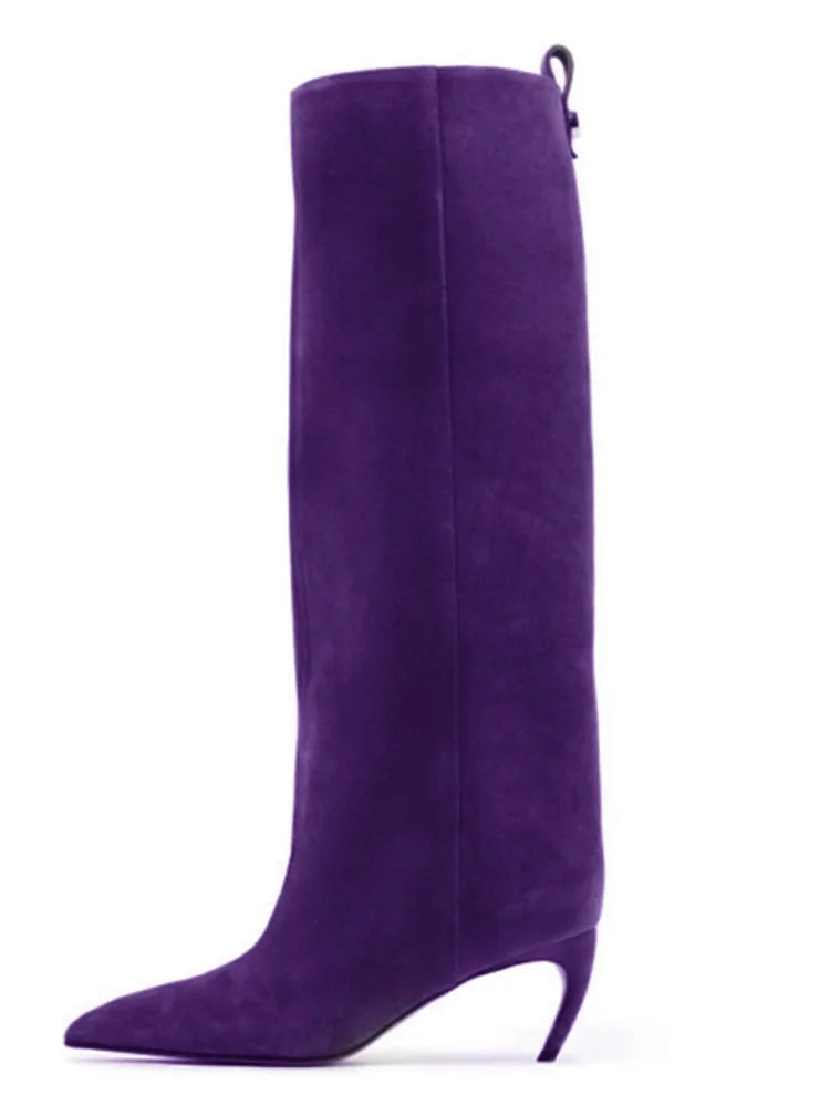 Women's Slim Fit High Heels Knee High Boots Autumn and Winter Fashion Women's Pointed Mid Top Boots, Large Women's Boots