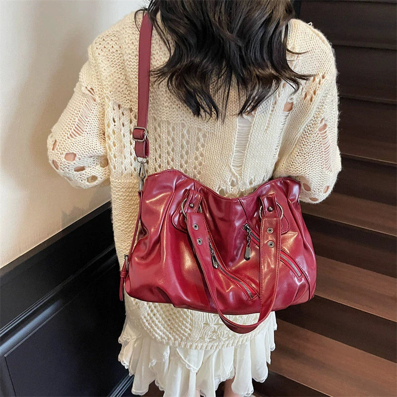 Retro Brand Roomy Shoulder Bag Female Luxury Solid Color Classic Crossbody Bag Large Capacity Style Soft PU Leather Tote Bag