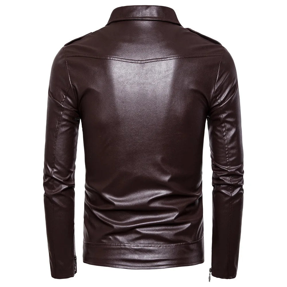 QICHE Men's Leather Jacket 2026 Slim PU Motorcycle Style Men's Jacket Fashion New Long Sleeve Casual Outerwear Coat For Men