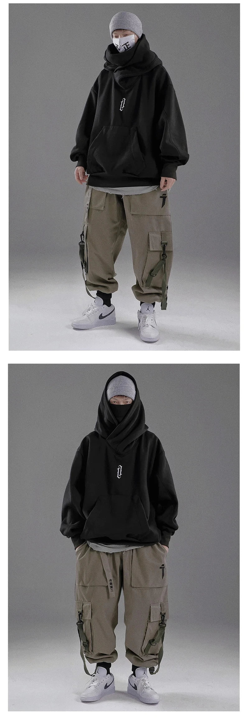 Embroidery Turtleneck Sweatshirt Oversized Y2K Men Women Hoody Japanese Ninja Hoodies Autumn Hip Hop Fleece Pocket Streetwear