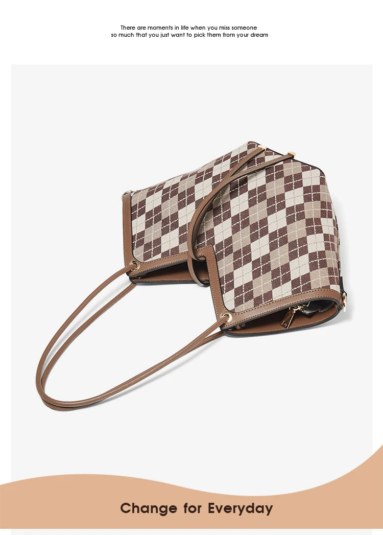 FOXER Brand Chic Women's Shoulder Bag 2026 New Spring Summer Luxury Design Female Handbag Purse Fashion Large Plaid Tote Bag