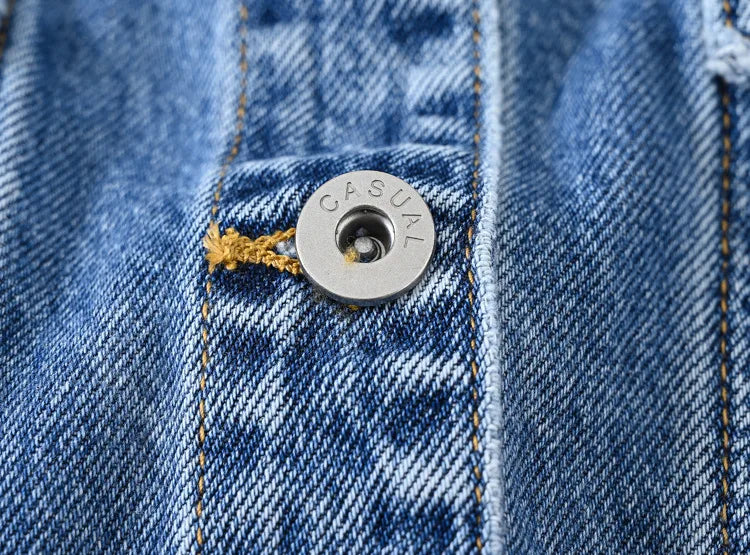 2026 Women's Blue Shorts Denim Jacket, Fashion Casual Coat Black Lapel Single-breasted Long-sleeved Female Overcoat S-XXXL