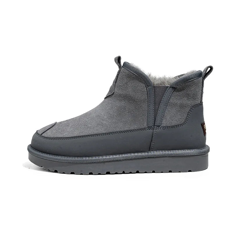 Women's Thick Bottom Mid-Calf Snow Boots Fur Lined Warm Synthetic Leather Rubber Sole Winter Shoes Two-Way Wear Korean Style