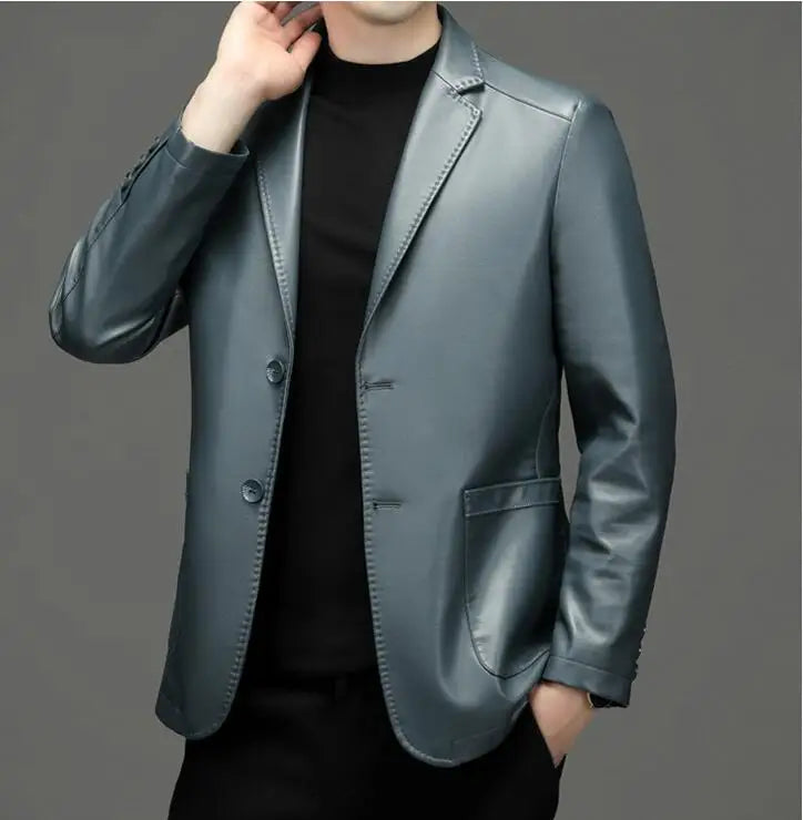 High Quality Genuine Leather Men's Suit Leather Coat Autumn and Winter New Sheep Skin Casual Small Suit Coat Men Leather Jacket