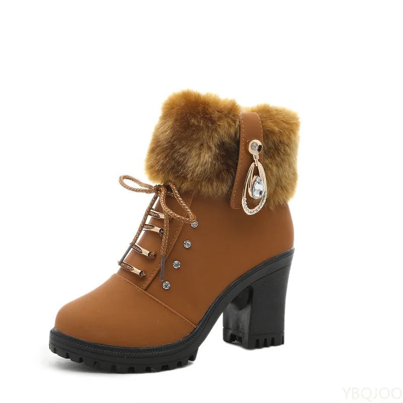 Fashionable versatile snow boots women thick soles increased height casual comfortable short boots winter warm cotton shoes