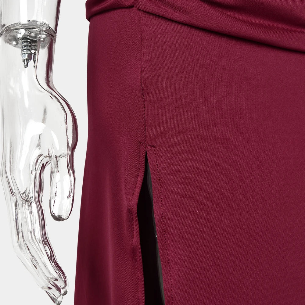 JULISSA MO Sexy Backless High Slit Ruched Women Maxi Dress Sleeveless Round Neck Dress Autumn Skinny Elegant Party Evening Dress