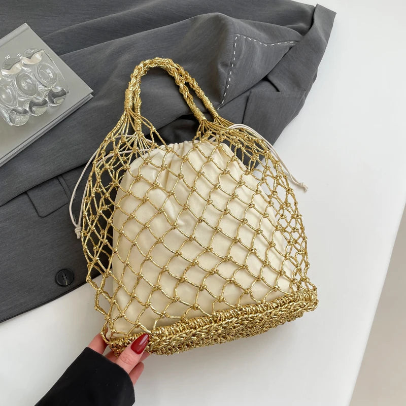 MOODS Handmade Woven Design Round Handle Handbags For Women Eco-friendly Craft Paper Hollow-out Luxury Designer Top-handle Bags