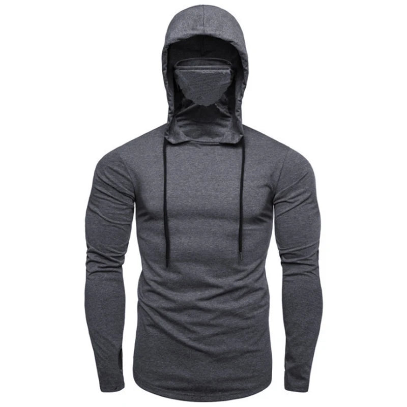 Mens Gym Hoodie Sleeveless with Mask Sweatshirt Hoodies Casual Splice Large Open-Forked Male Clothing Mask Button Sports Hooded