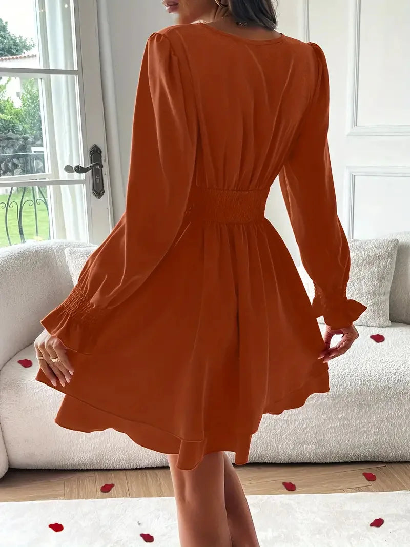 Dresses 2025 Woman Clothing V Neck Lantern Sleeve Wrap Mini Dress Ruched High Waist Elegant For Autumn Party Dress Vestidos