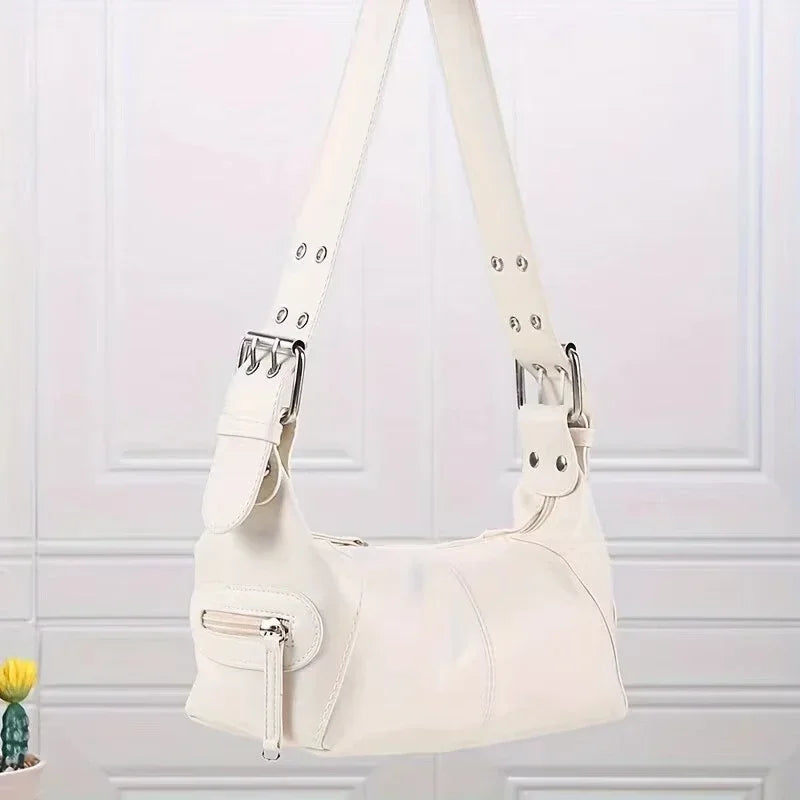 Y2K Style Shoulder Bag For Women Trendy Motorcycle Handbag Minimalist Shoulder Purse For Girls Street Wear