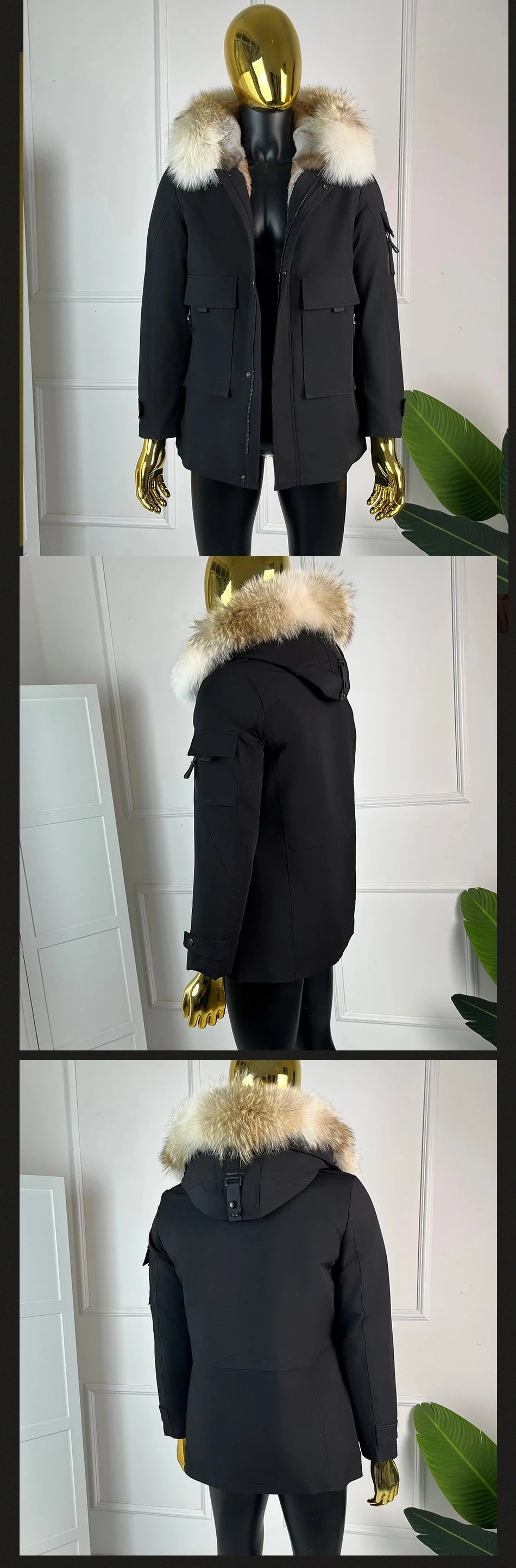 Winter Mens Outerwear Mens Fur Coat Detachable Real Coyote Fur Collar Rabbit Fur Liner Hooded Parka Fashion High Quality