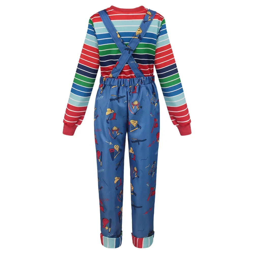 Movie Chucky Cosplay Costume Adult Unisex Dress Top Overall Pants Suit Halloween Uniform Outfit Performance