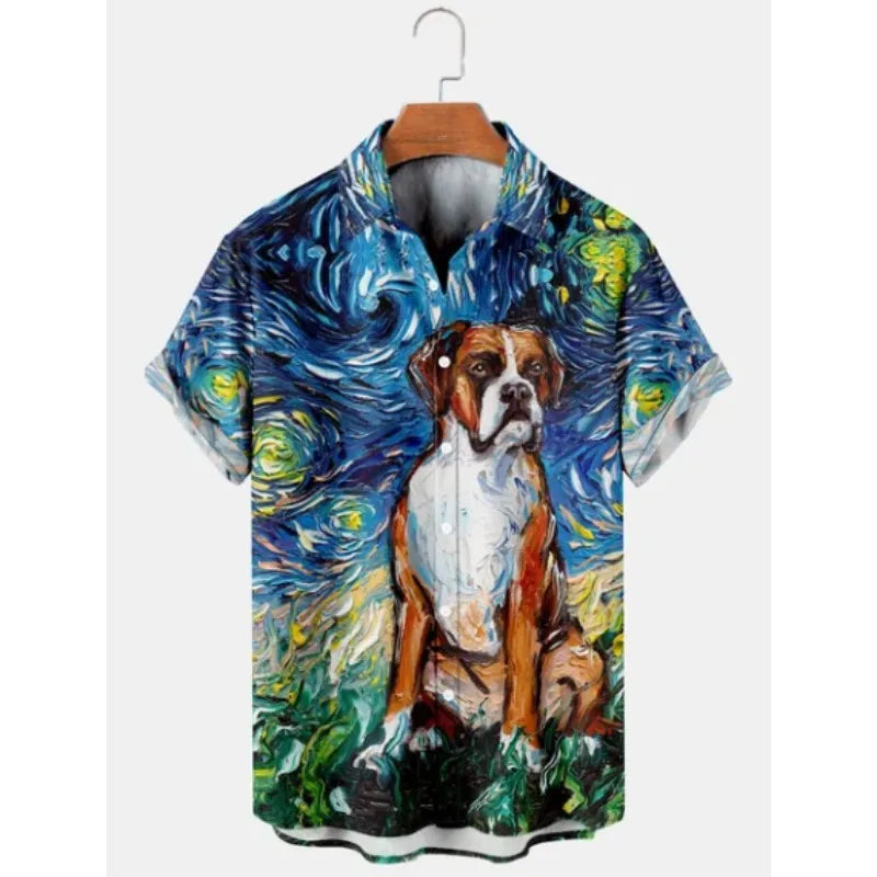 2023 Men's Hawaiian Shirt Cat Printed Short Sleeve Tops Beach Vacation Sunset Harajuku Men's Clothing Casual Unisex Style Shirts