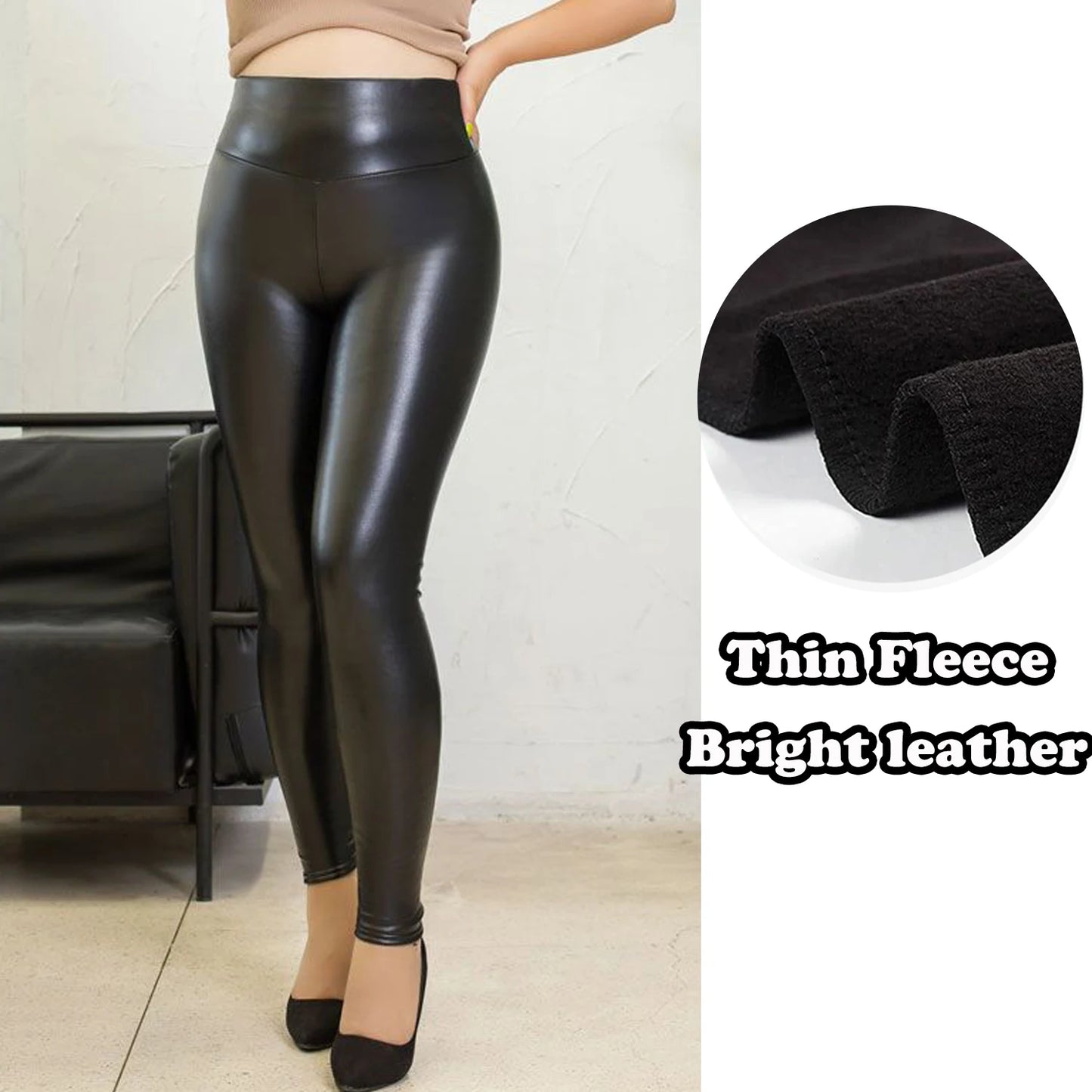 Hot Women PU Leather Leggings Black Leather Pencil Pants Female High Waist Sexy Skinny Thin Leather Trousers Stretchy Leggins