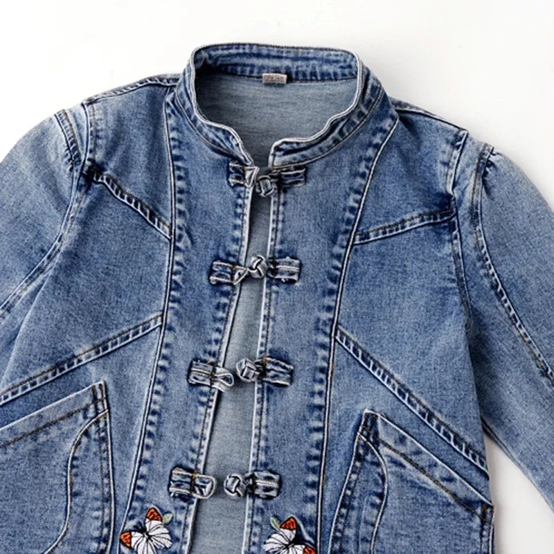 Women 2026 Spring Embroidered  Denim Jacket New Short Jackets Cardigan  Cowboy Coat Basic Jacket  Female Plus Size 3XL
