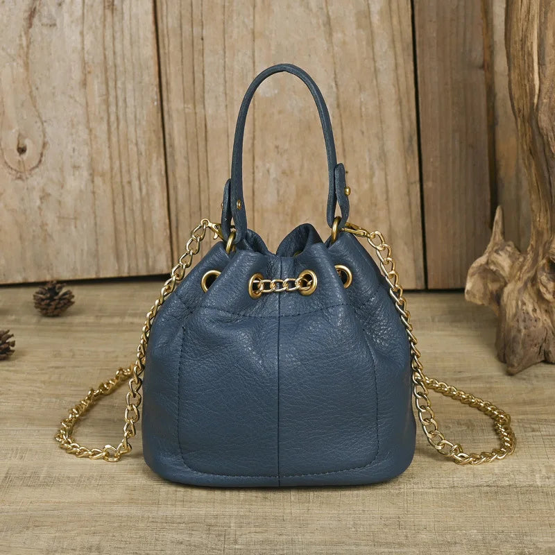 LD-Soft Leather Bag Versatile for All Seasons, Sweet and Ladylike. Top Layer Cowhide Handbag, Single Shoulder Bucket Bag