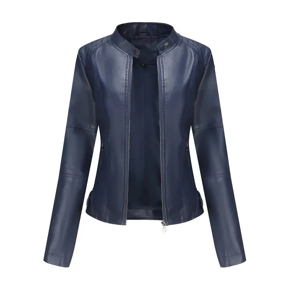 Women Moto Biker Zipper Jacket 2026 Faux Leather Jacket Women Spring Autumn Coat Black Brown Red Purple Navy Coffee Black XS 4XL