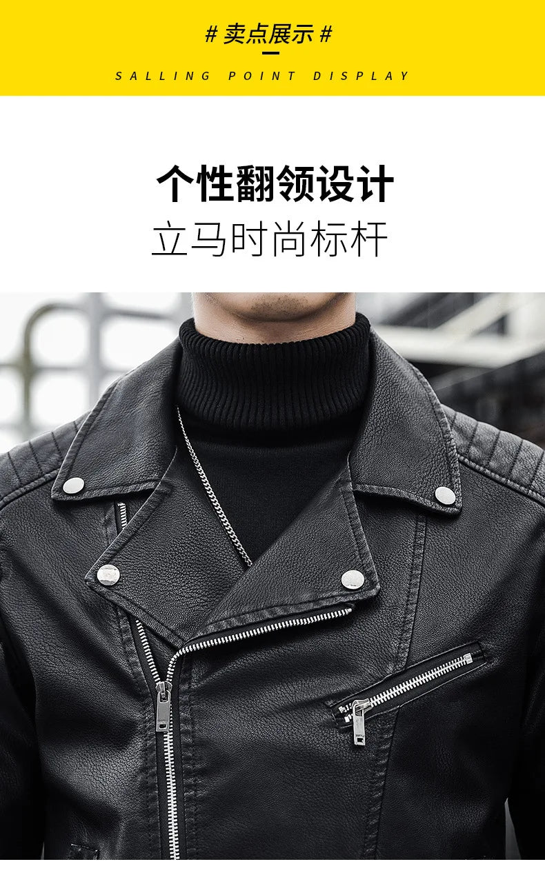 Male Slim Fit Pu Leather Coats Mens Motorcycle Jackets Black Outwear Leather Coats Man High Quality Business Leather Jacket