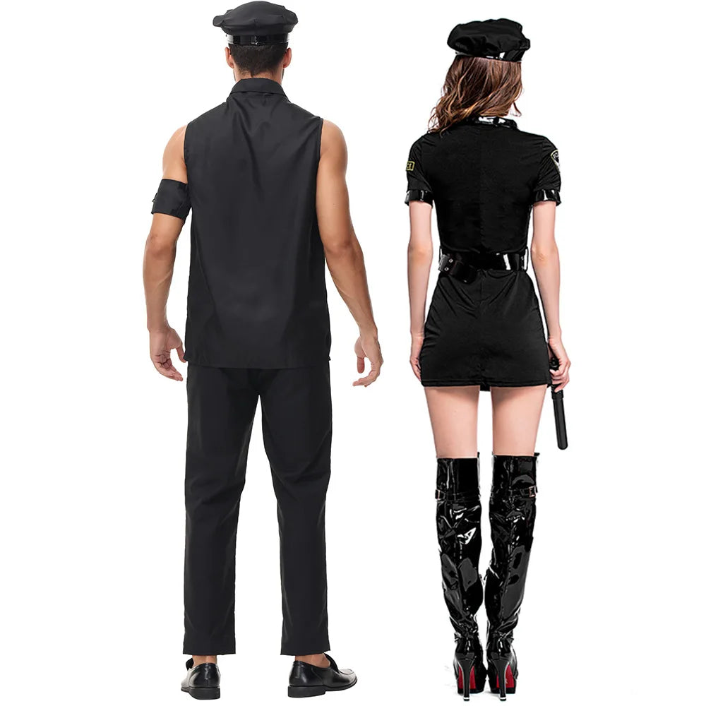 Couple Cop Costumes for Halloween Adult Carnival Party Police Officer Swat Role Play Outfits