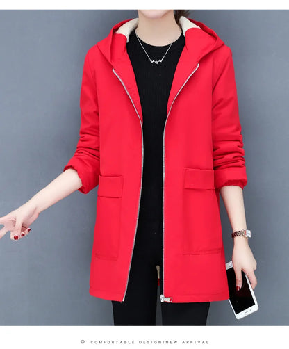 2023 Autumn Winter New Thick Warm Lamb Wool Cotton-padded Coat Women's Mid-length All-fit Loose Hooded Female Blouse