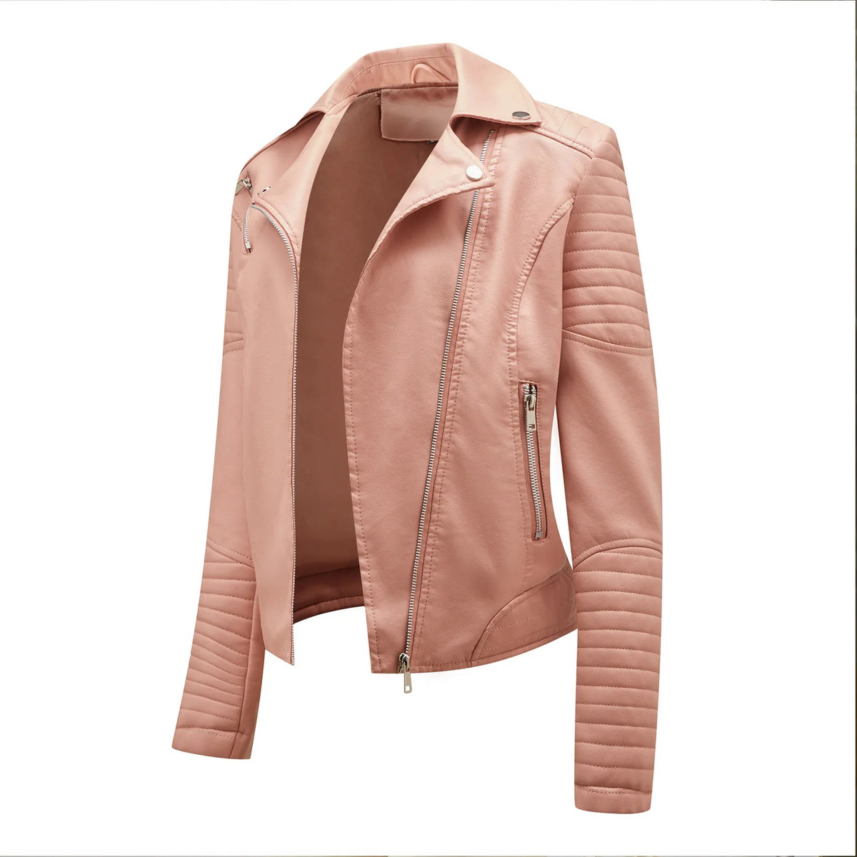 Spring and Autumn short women's leather jacket, Slim lapel biker suit, oblique zipper jacket women's coat