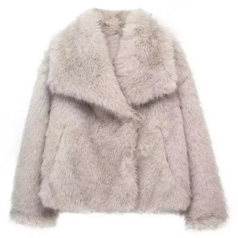 HH Women Elegant Faux Fur Coat Warm Fluffy Loose Long Sleeve Lapel Jacket Autumn Winter Fashion High Street Lady Outerwear