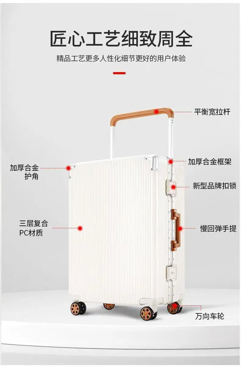 2025 New Wide Trolley Case Luggage Large Capacity 20/24/26 inch Plus Aluminium Frame ABS+PC Luggage Cabin Boarding Suitcase
