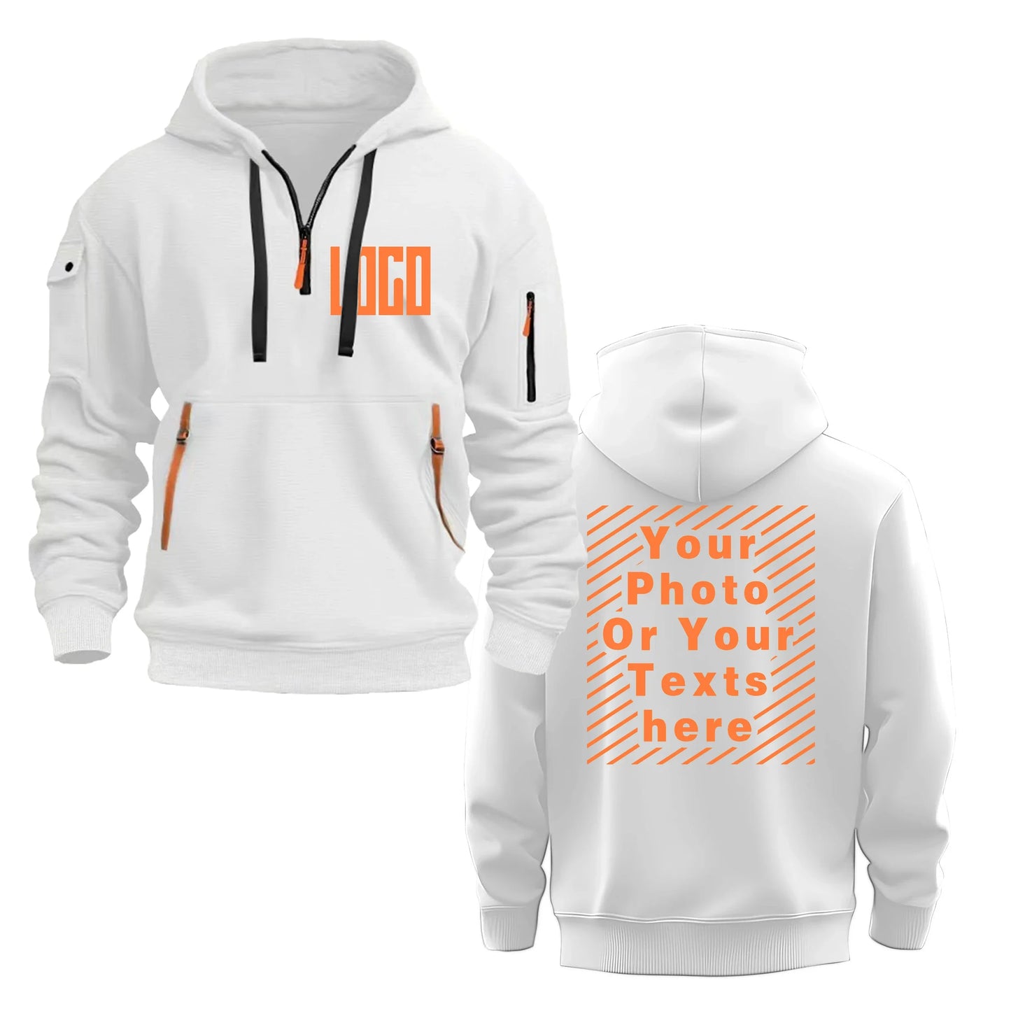 Men's and Women's Custom Printed Hoodies, Loose Casual Sportswear, Zippered Long-sleeved Hoodies with Pockets on the Sleeves