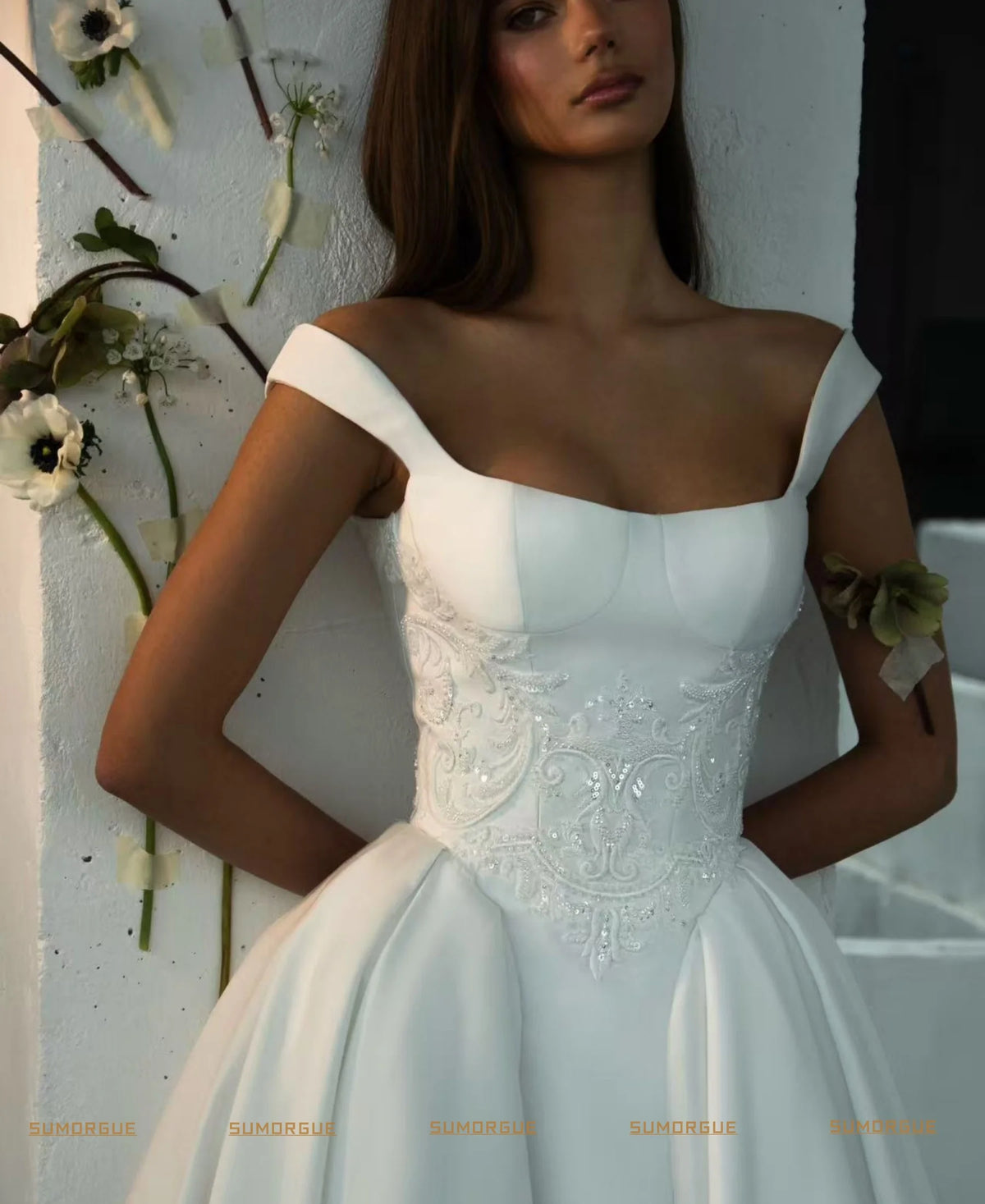 Elegant Ball Gown Wedding Dress Off Shoulder Square Neck Embroidered for Luxury Brides High-end Customized Vestidos De Novia